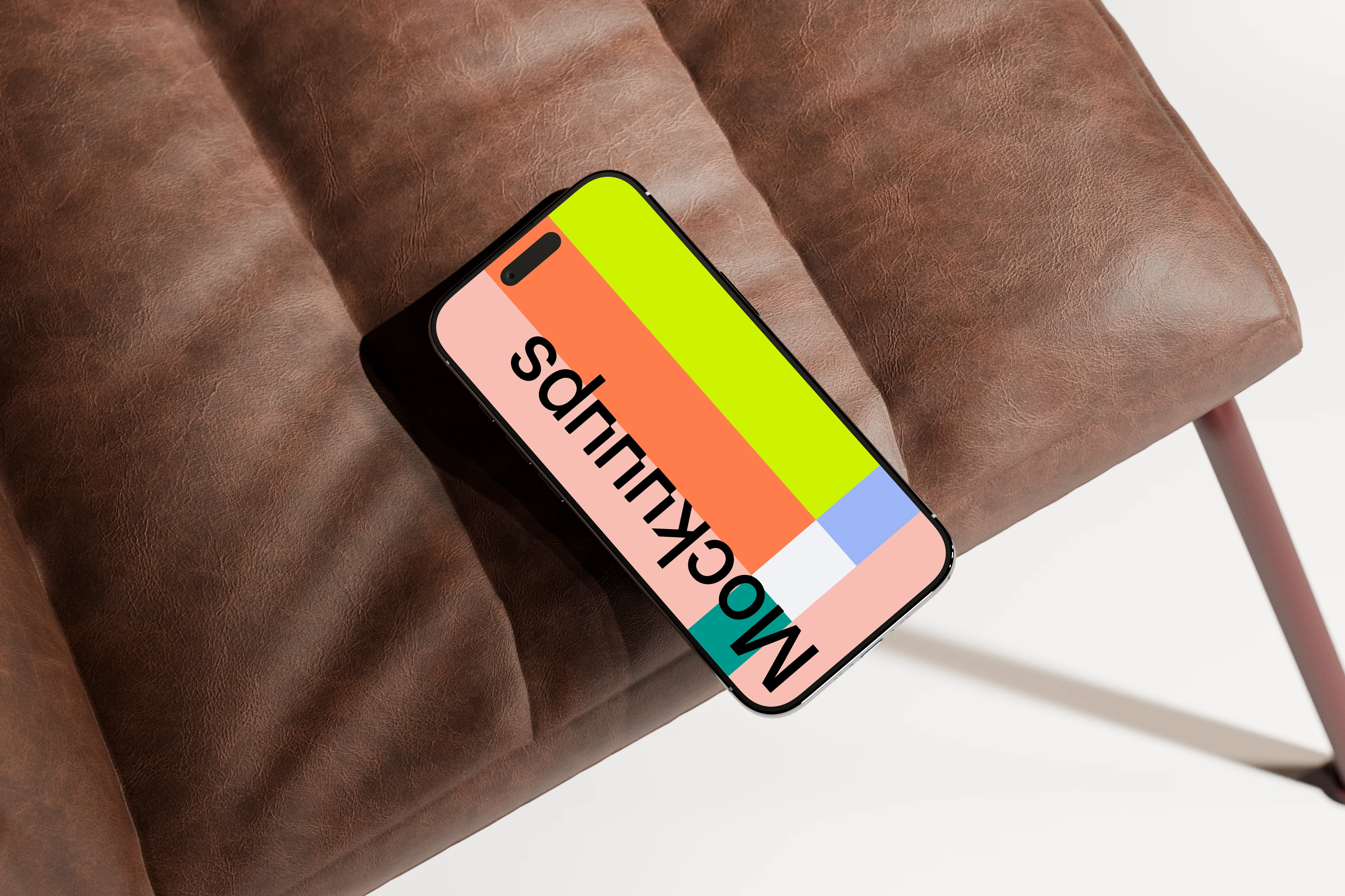 iPhone Air mockup on a brown leather chair mockup