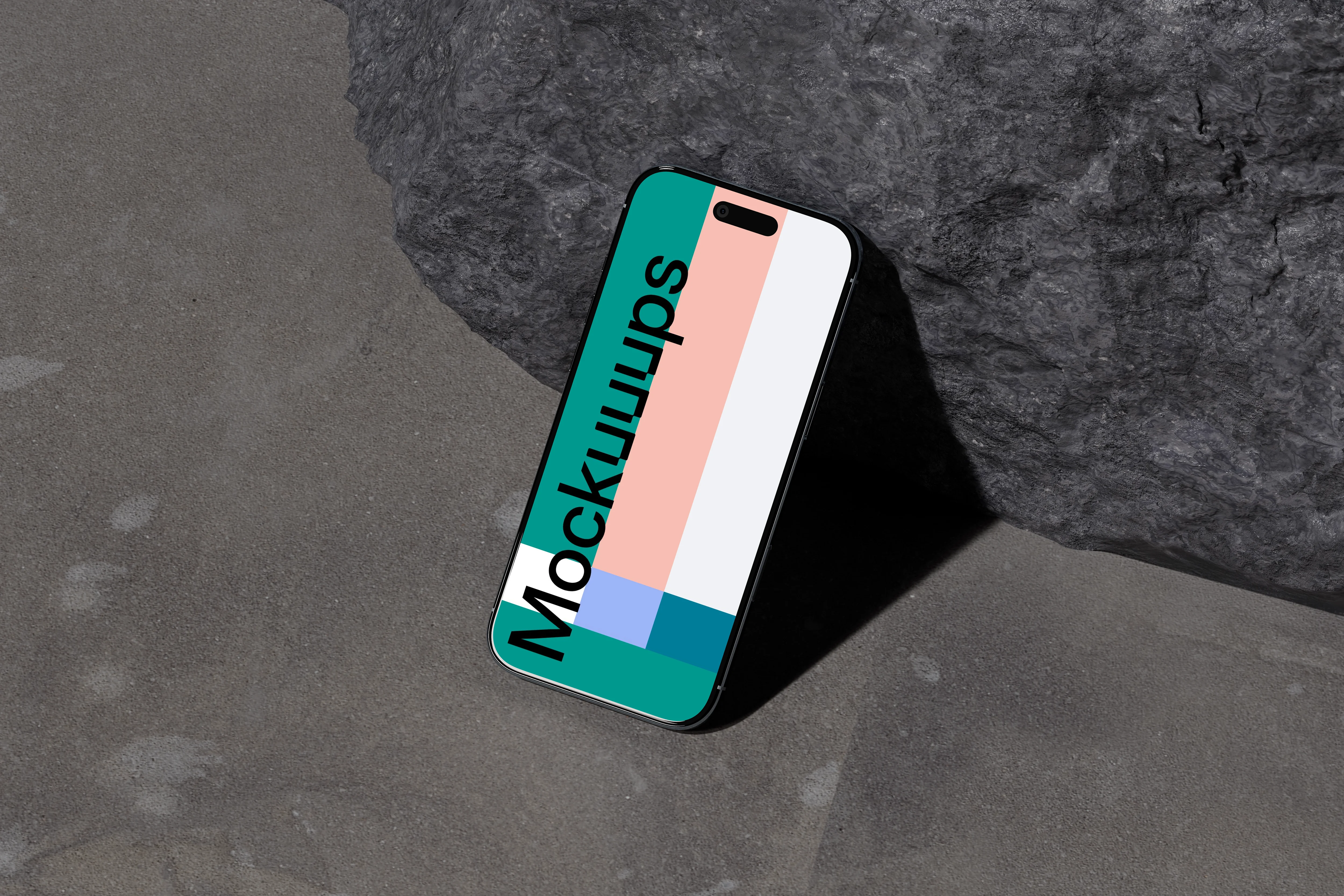 iPhone Air mockup on a concrete surface with rock mockup