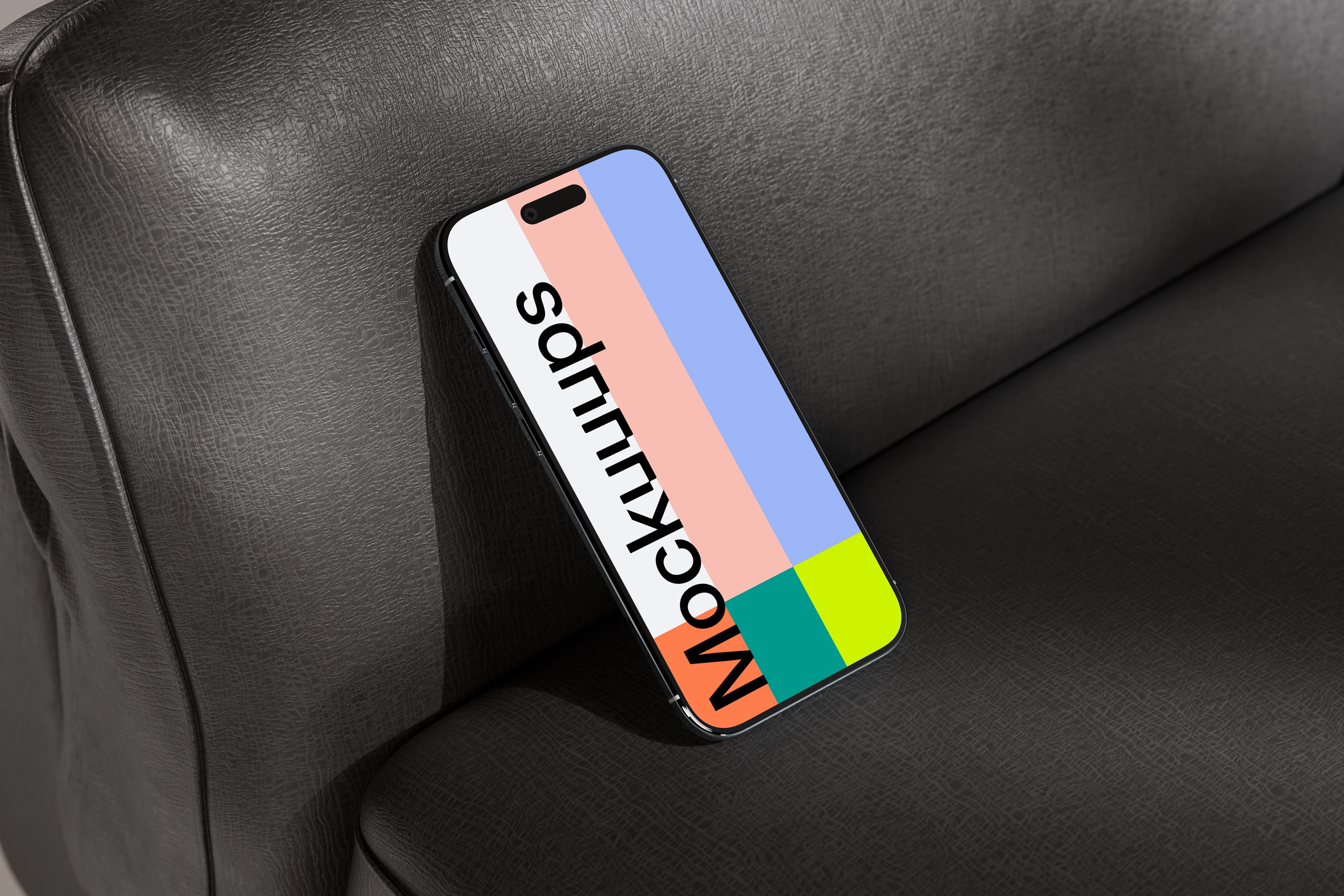 iPhone Air mockup on a leather sofa mockup
