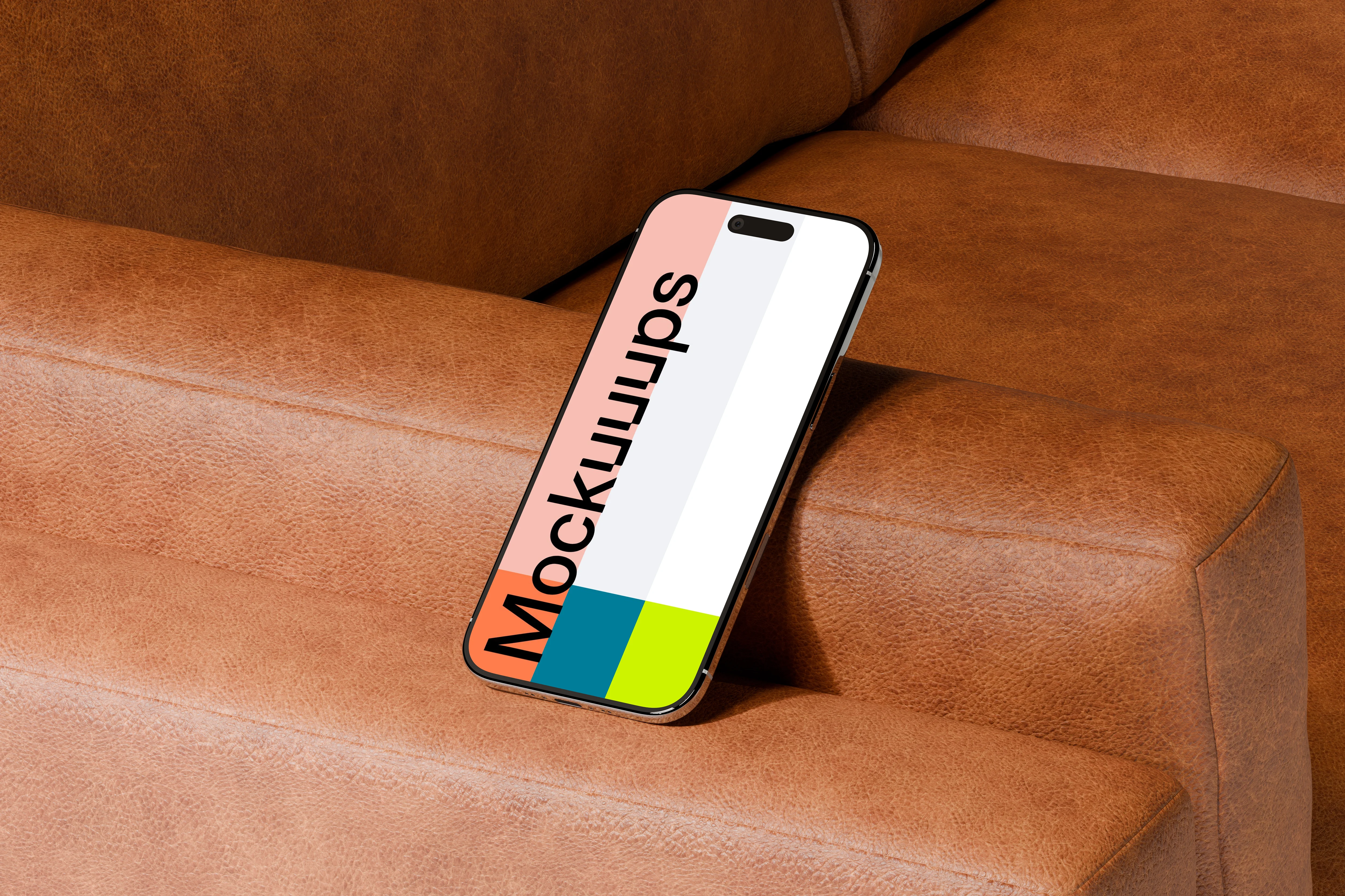 iPhone Air mockup on a leather sofa mockup