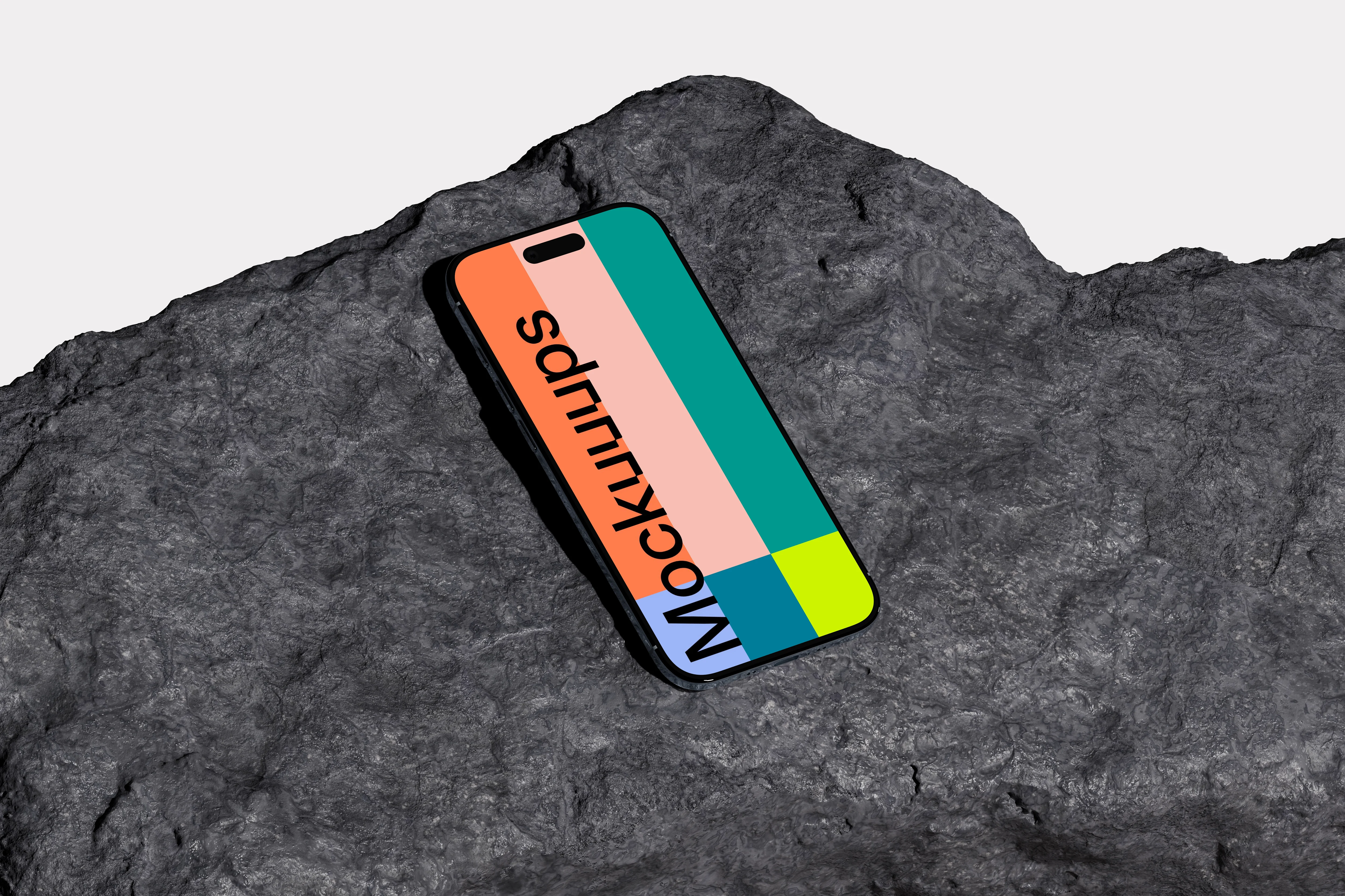 iPhone Air mockup on a textured dark rock surface mockup