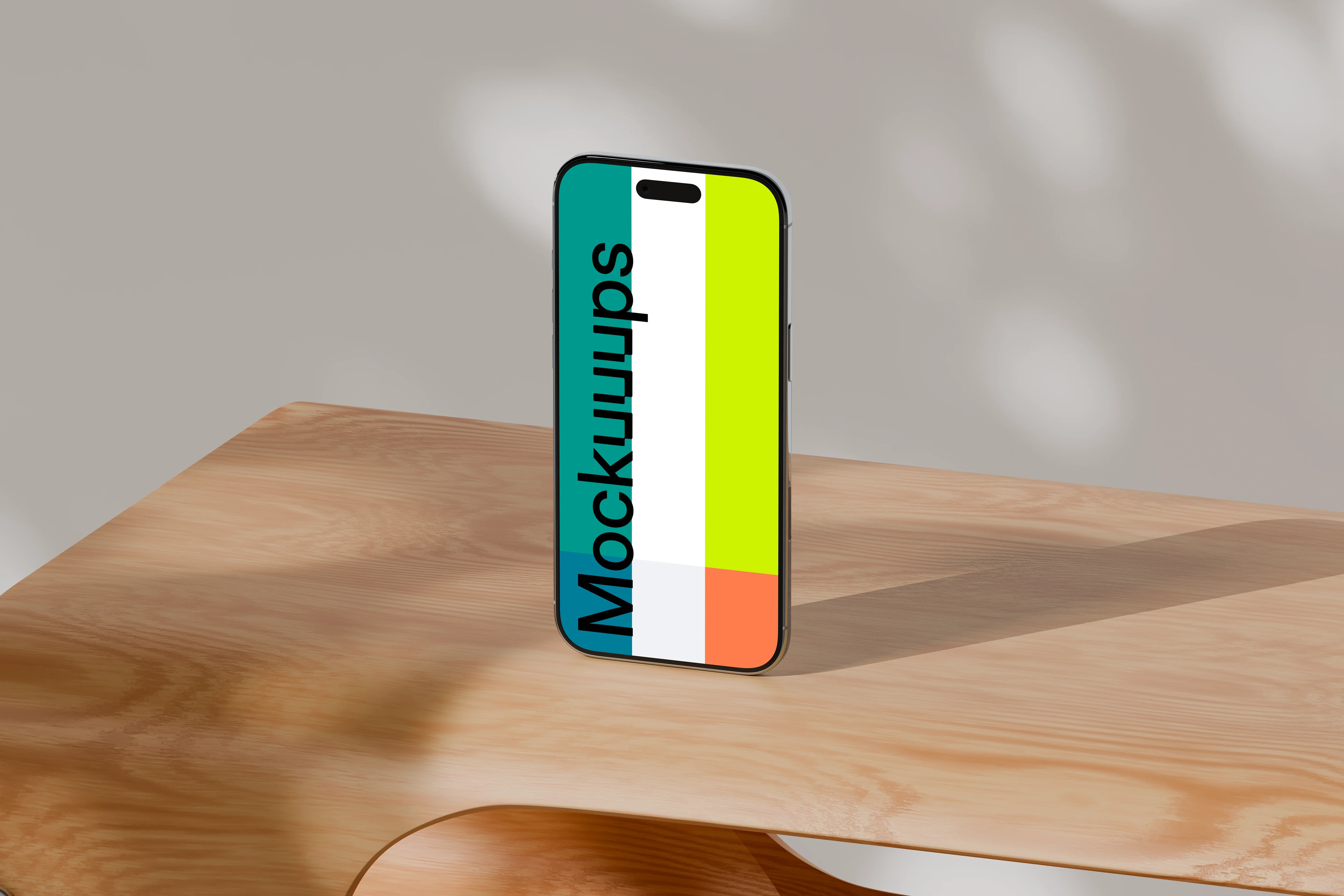 iPhone Air mockup on a wooden table with soft lighting mockup