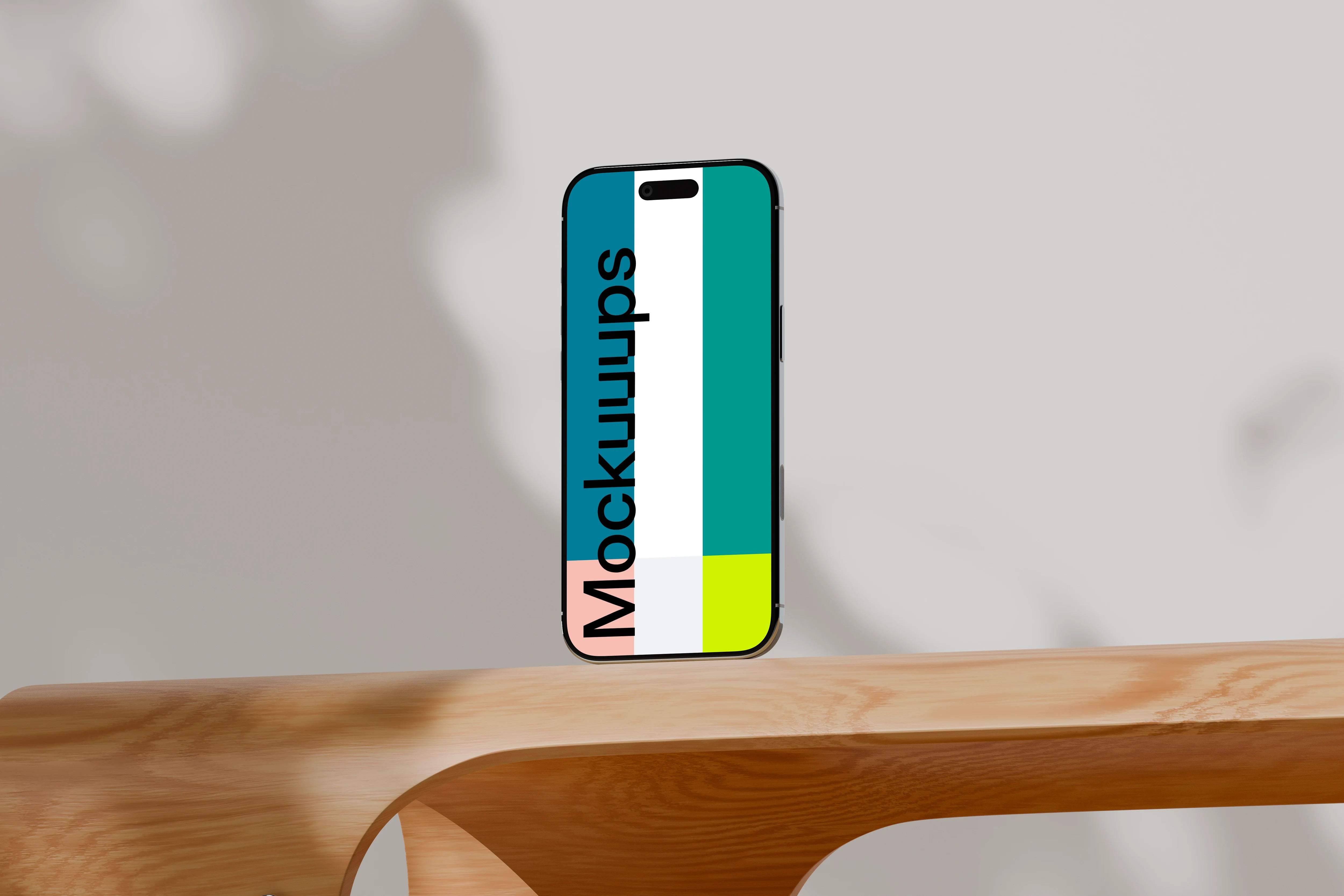 iPhone Air mockup on wooden surface with neutral background mockup