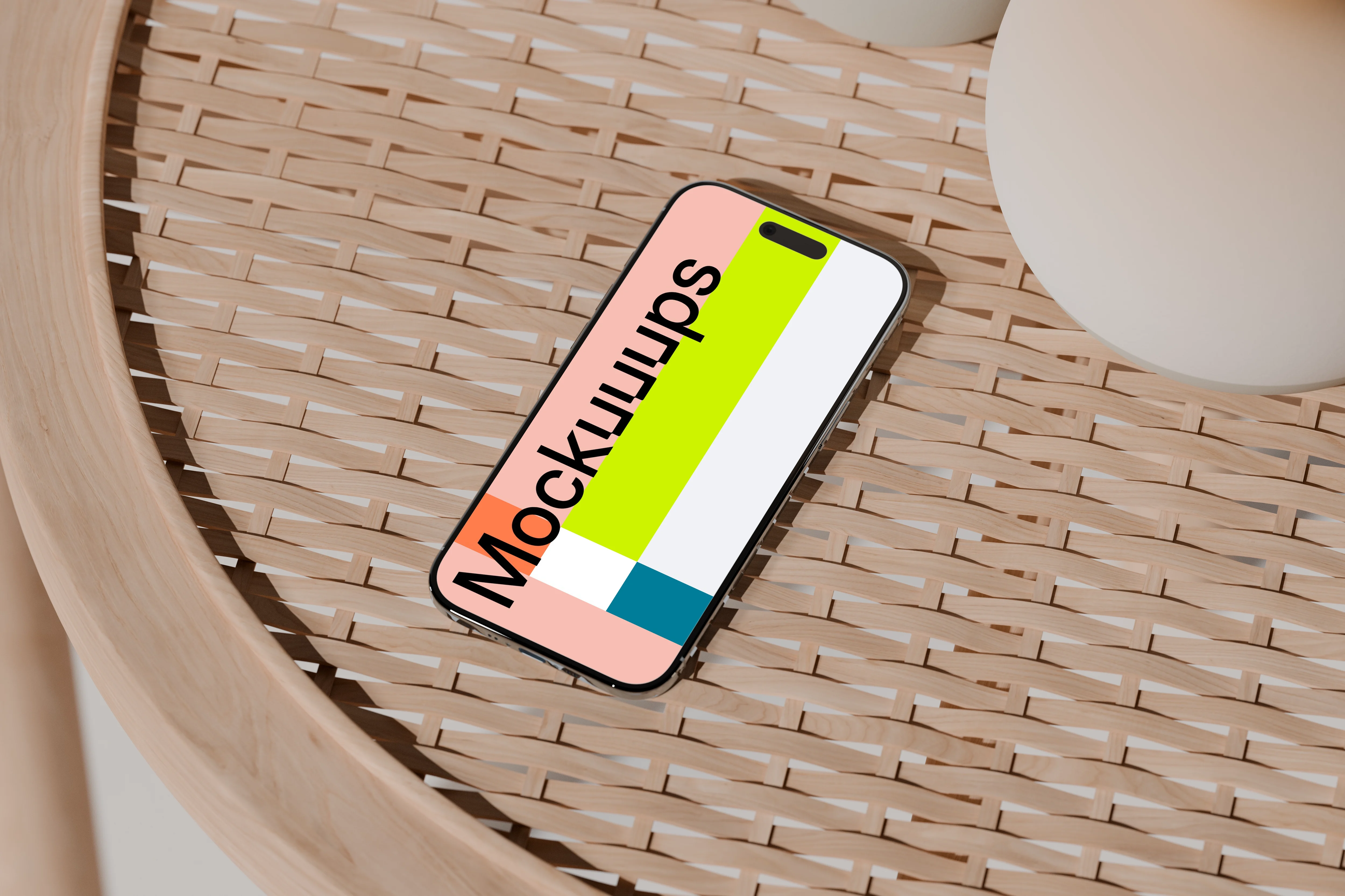 iPhone Air mockup on woven wooden table mockup