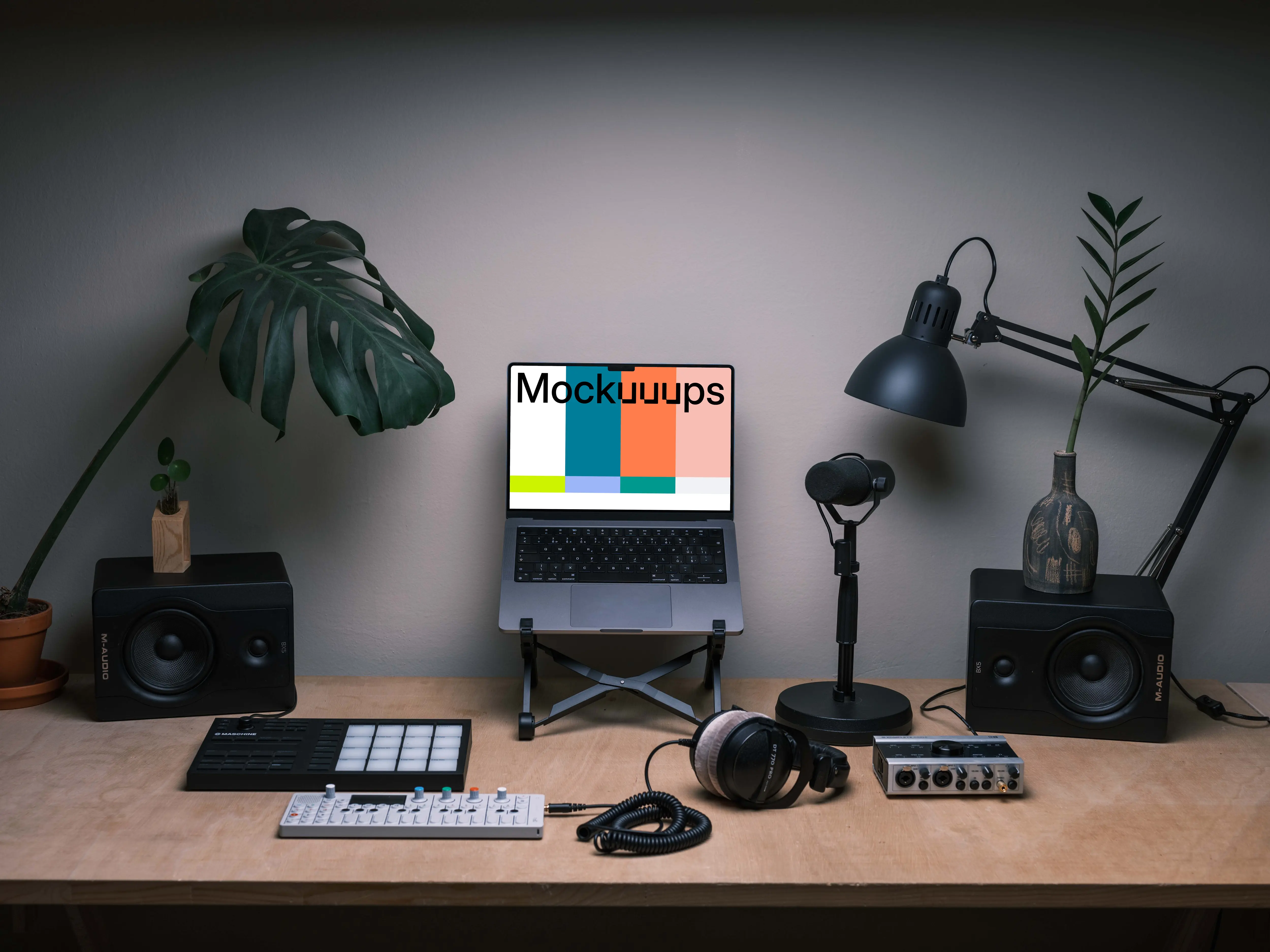 Laptop Mockup in the podcast studio