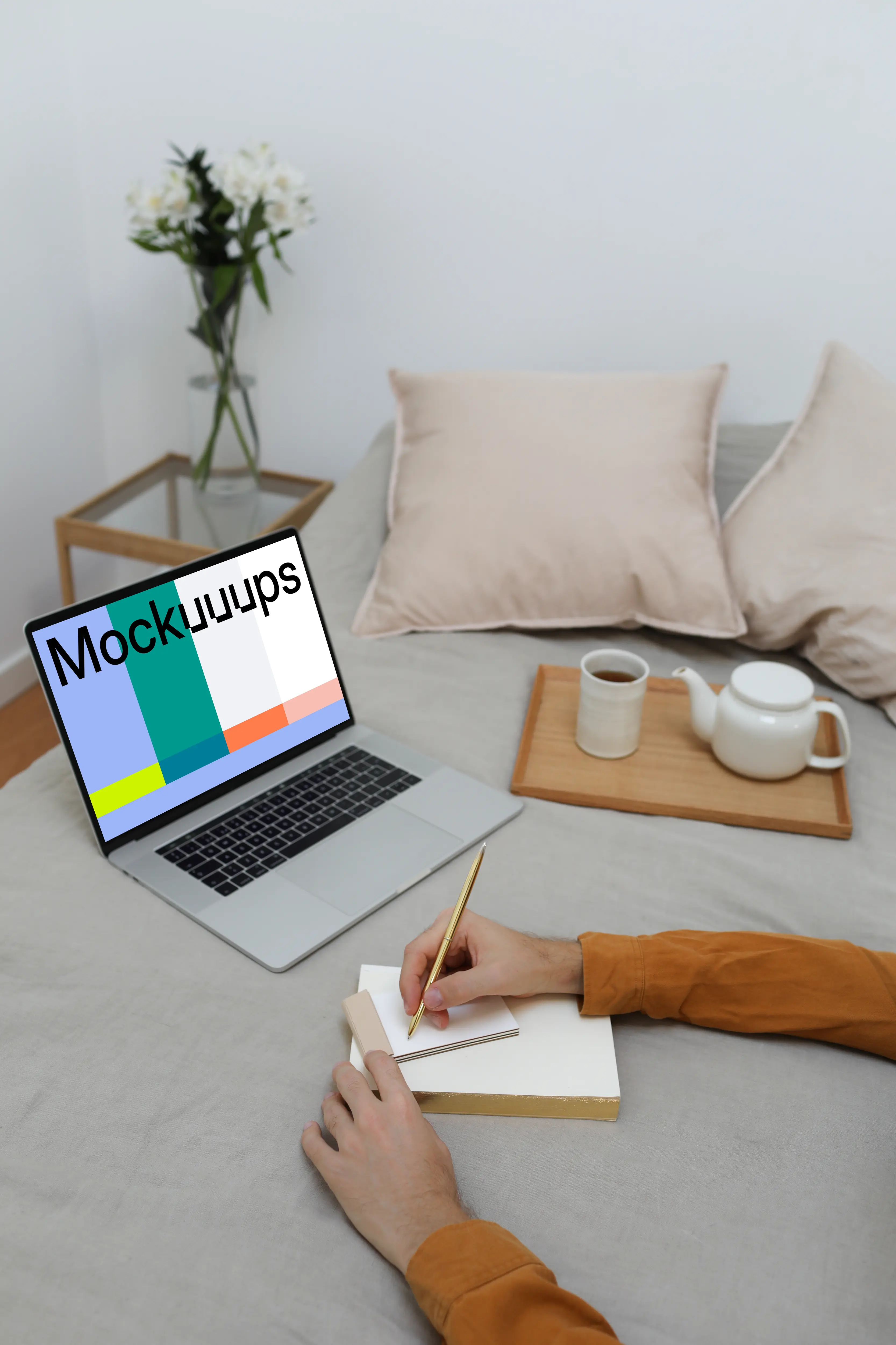 Causal MacBook Mockup working from your bed