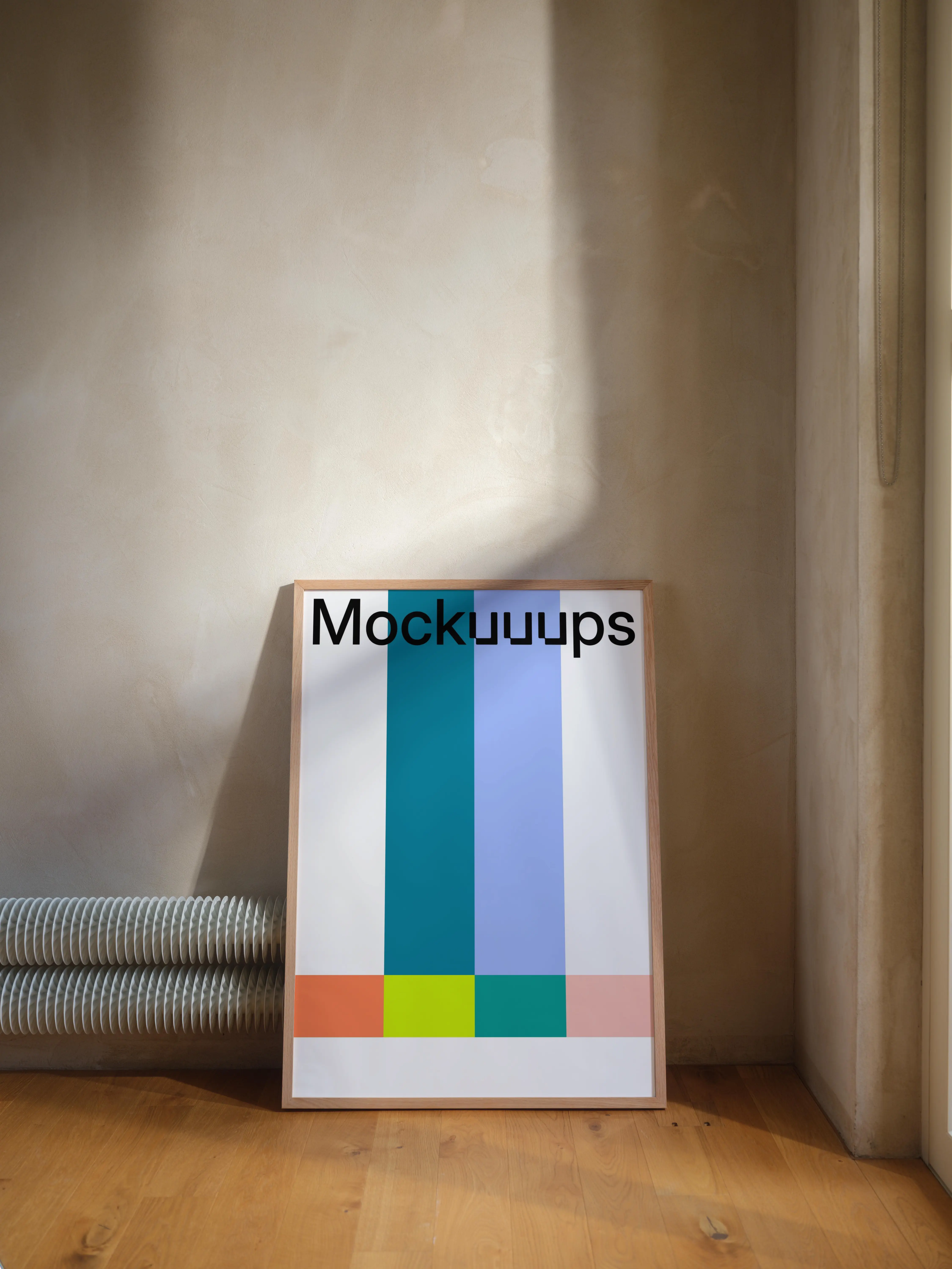 Poster mockup leaning on a neutral wall mockup