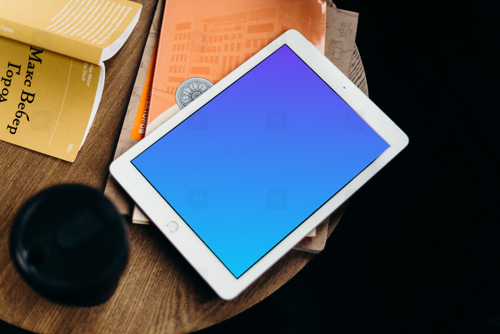 Tablet mockup on a wooden table