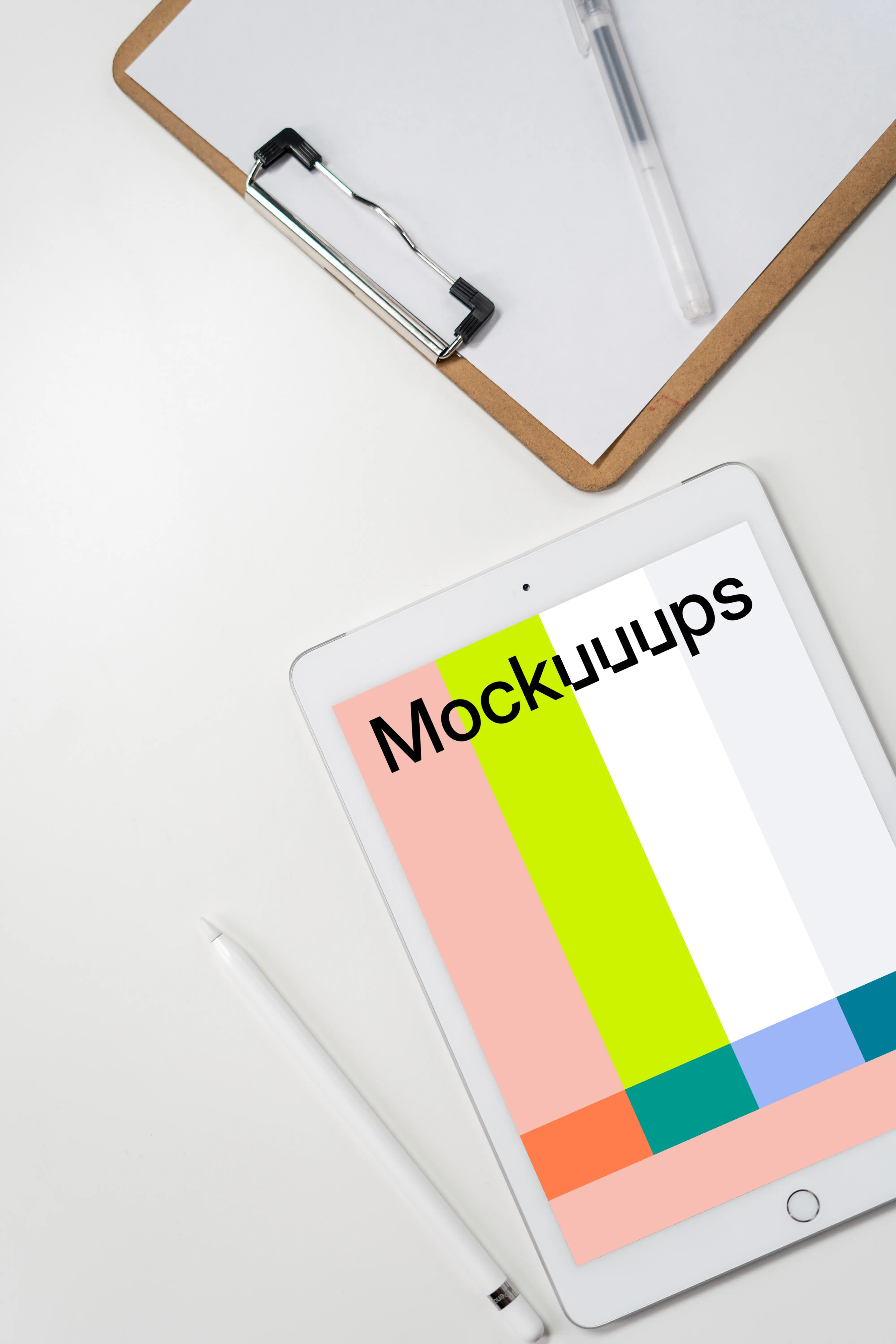 Tablet mockup with clipboard and pen