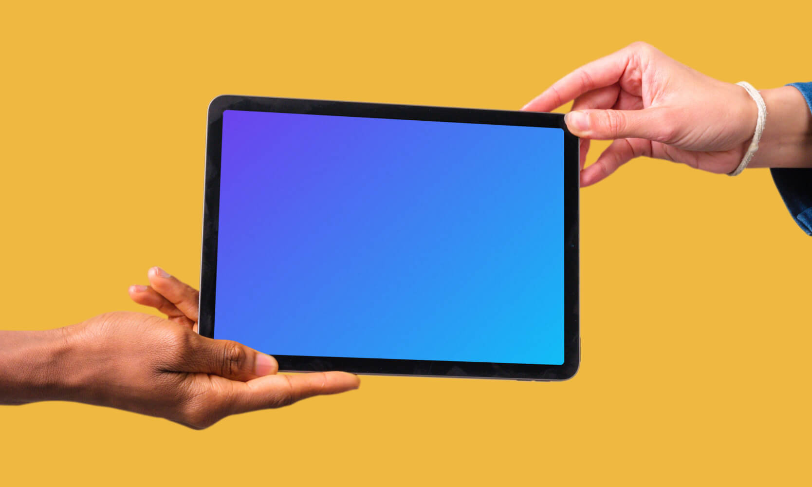 Mockup of man and woman interacting with iPad