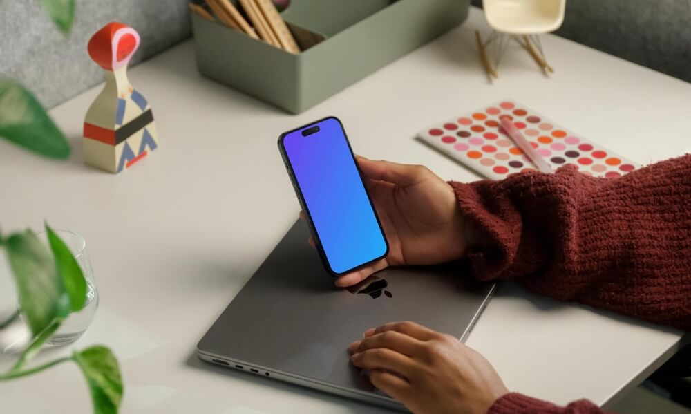 iPhone mockup in the office environment